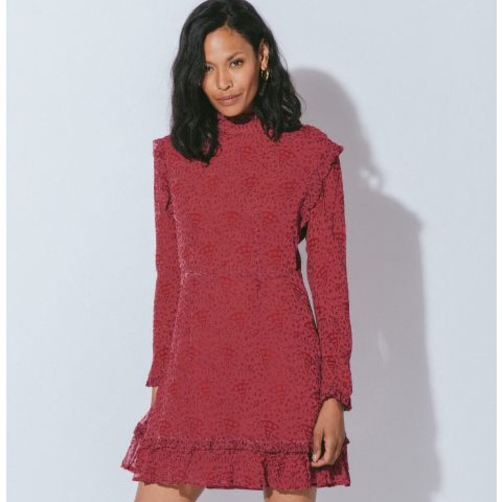 NWT $228 Red Dixie Mini Dress Kerala Block Print CLEOBELLA S 6 8